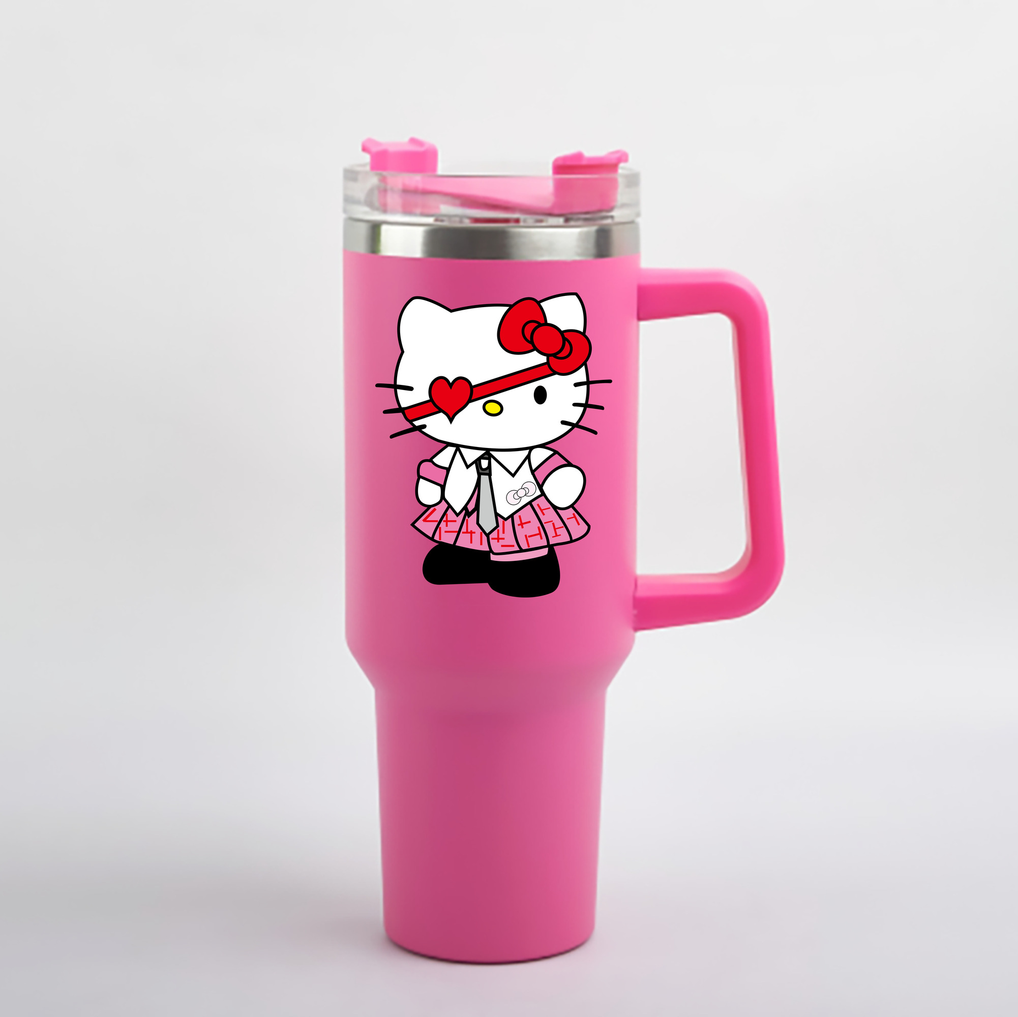 （画像用） Hello Kitty ハローキティ 1200mL車用タンブラー - クリスタルステッカー（プラスチックストロー付き）